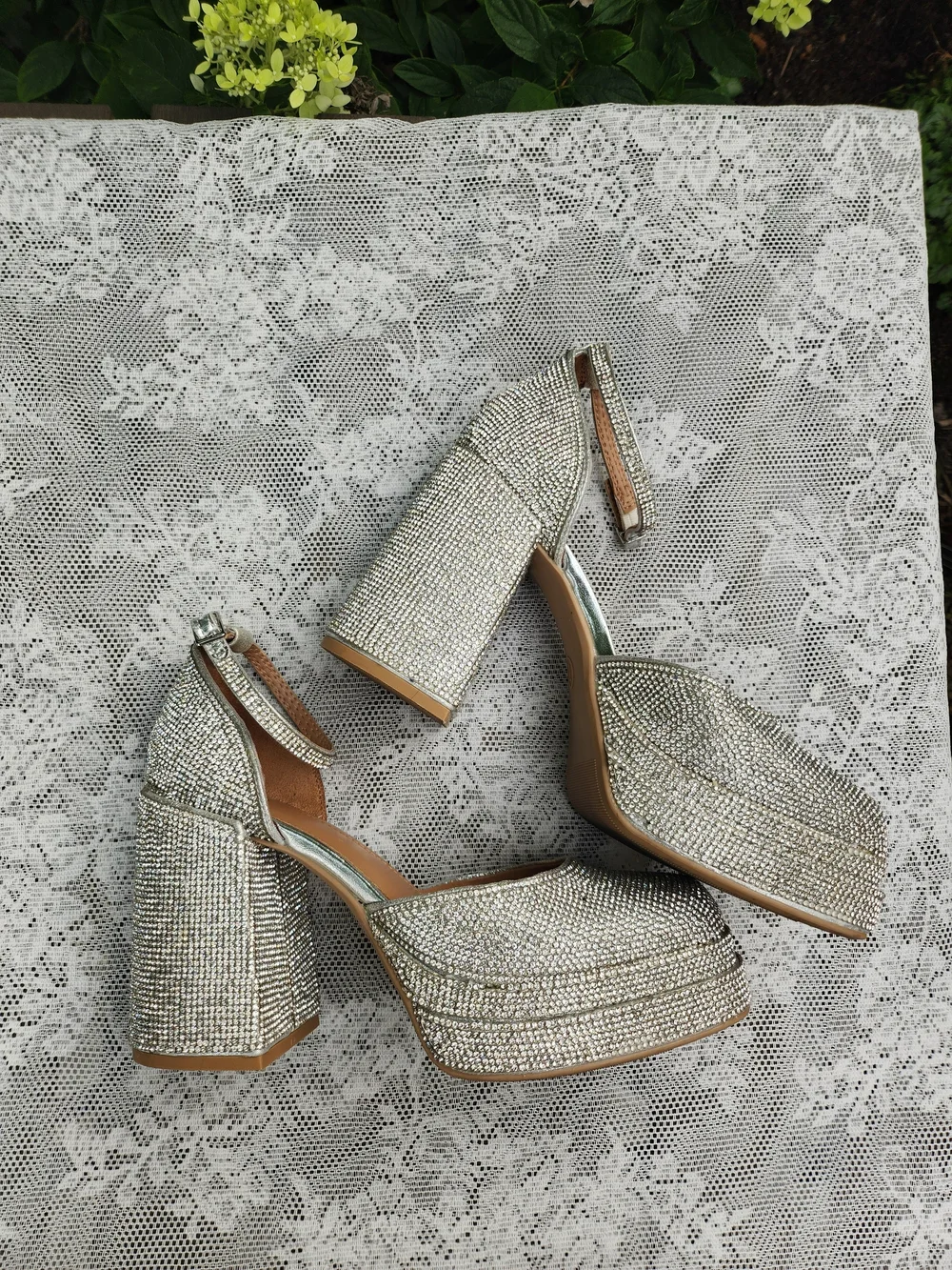 wild fable Silver 7 Rhinestone Crystal Platform Block Heels